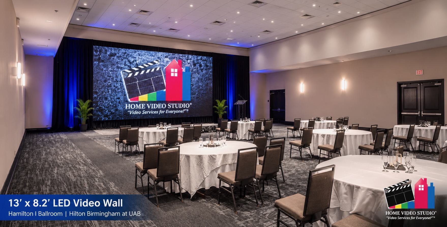 13 × 8.2 ft LED video wall set up in the Hamilton Ballroom at the Hilton Birmingham at UAB